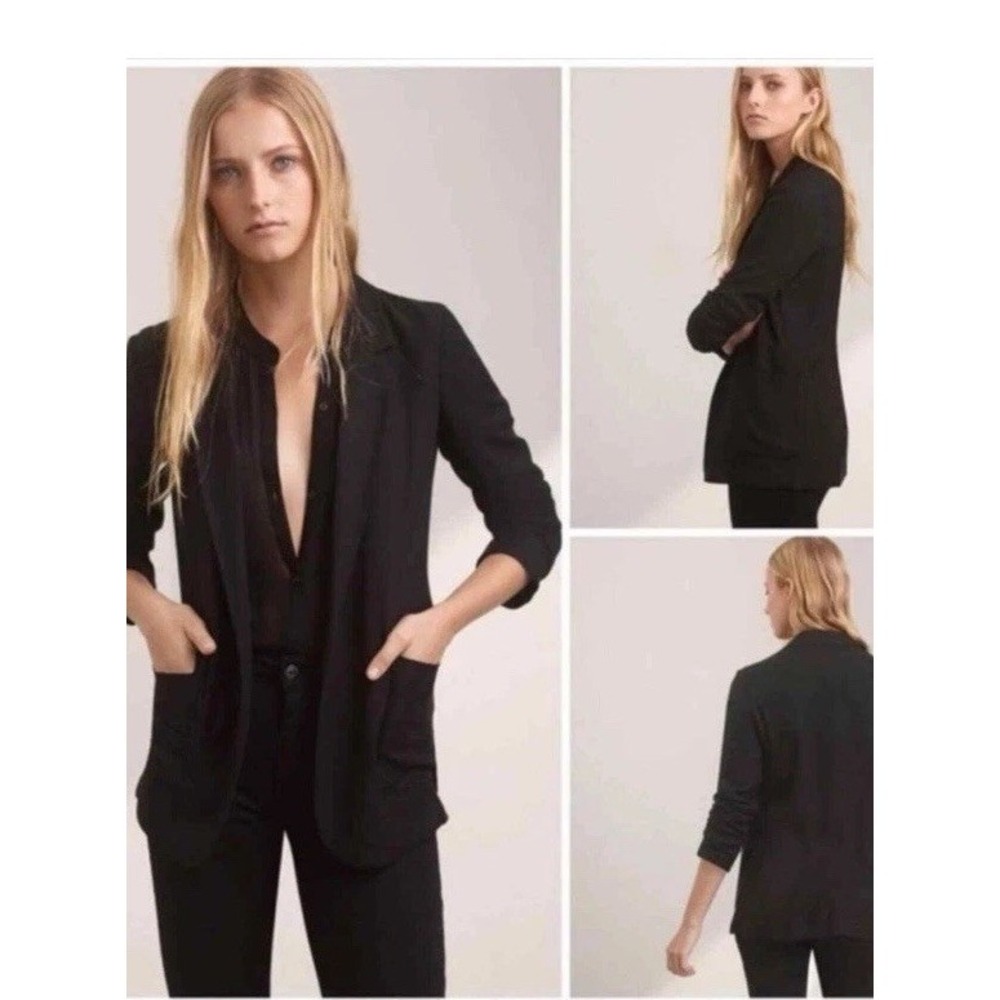 Talula Open Front Blazer Womens 00 Black Career Relaxed Formal Casual FLAW